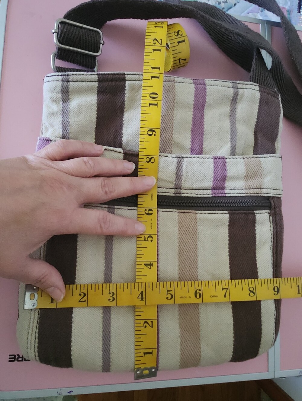 Thirty-one Purple and Brown Striped Crossbody Cotton/Linen - Picture 3 of 10